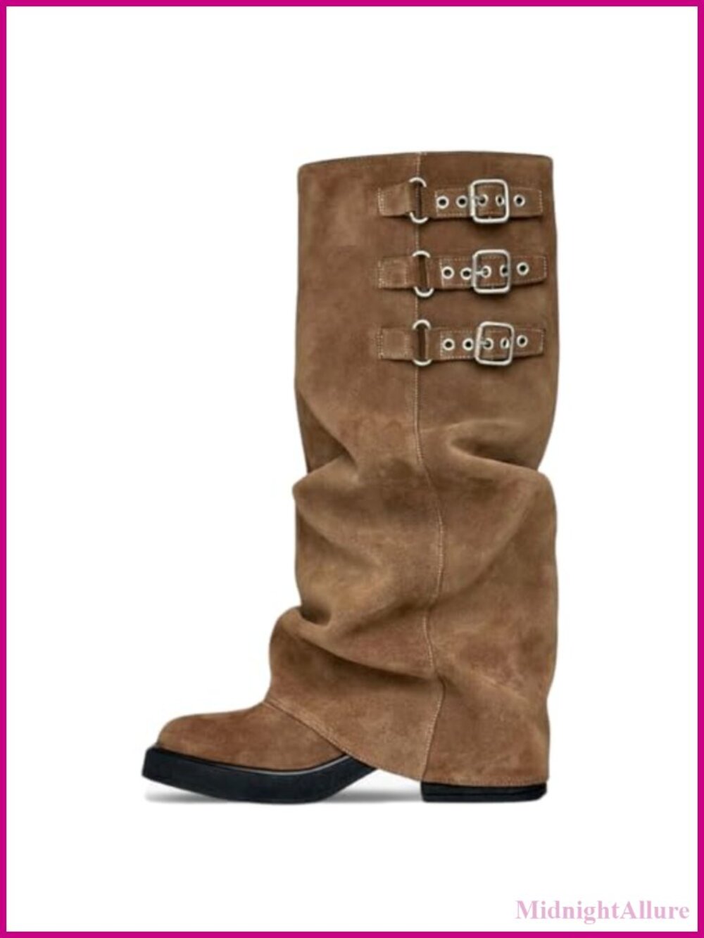 Women's Slouchy Knee High Boots Fold Over Hidden Zipper Platform Square Toe